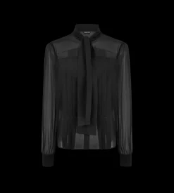 LONG SLEEVE LAVALLIERE BLOUSE WITH PLISSE DETAIL