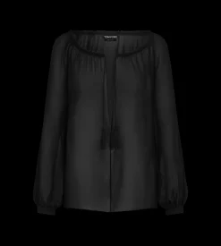 LONG SLEEVE SILK BLOUSE WITH DRAWSTRINGS