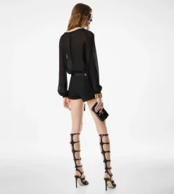 LONG SLEEVE SILK BLOUSE WITH DRAWSTRINGS