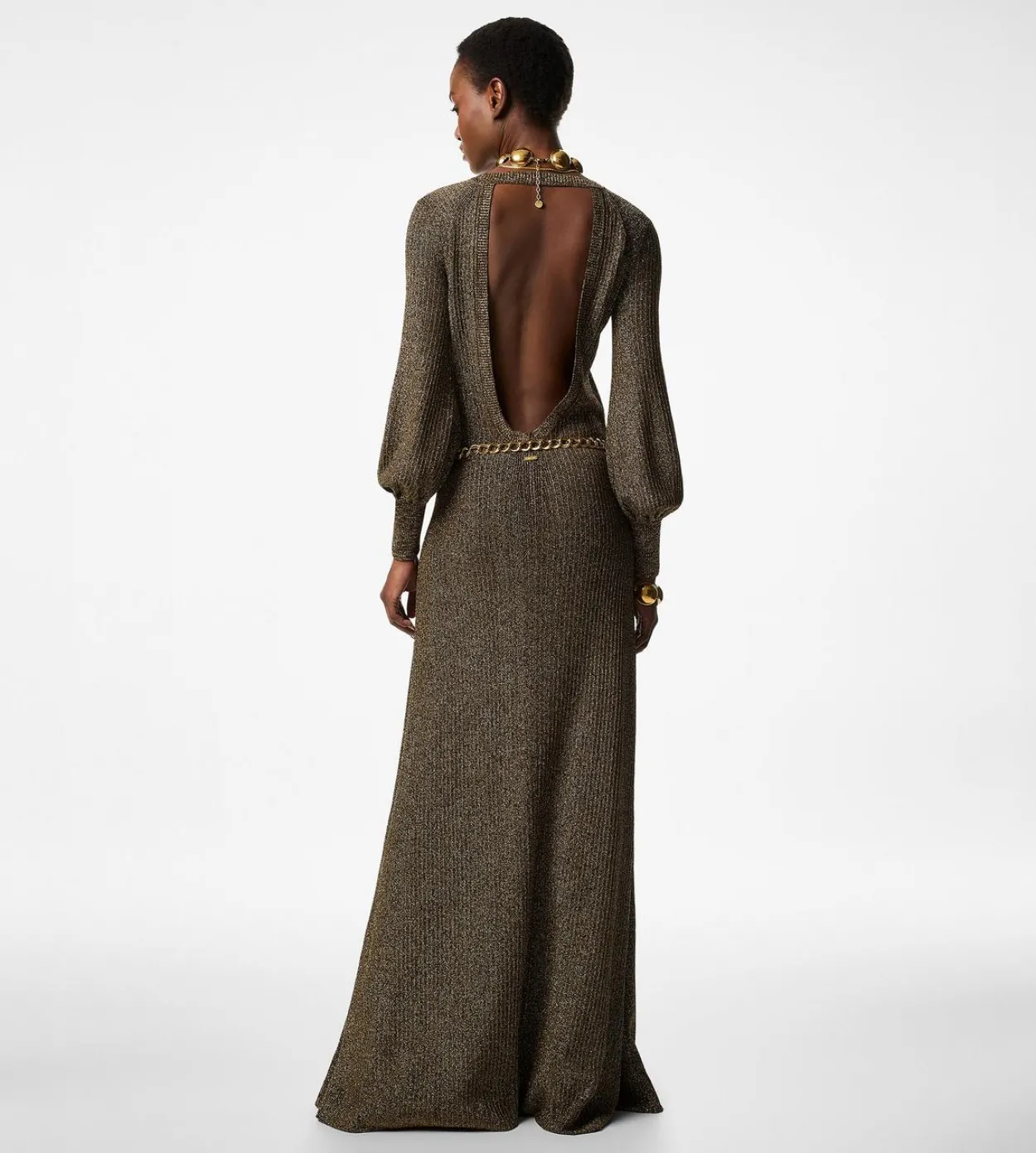 LONG V-NECK DRESS WITH OPEN BACK