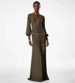 LONG V-NECK DRESS WITH OPEN BACK