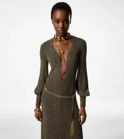 LONG V-NECK DRESS WITH OPEN BACK