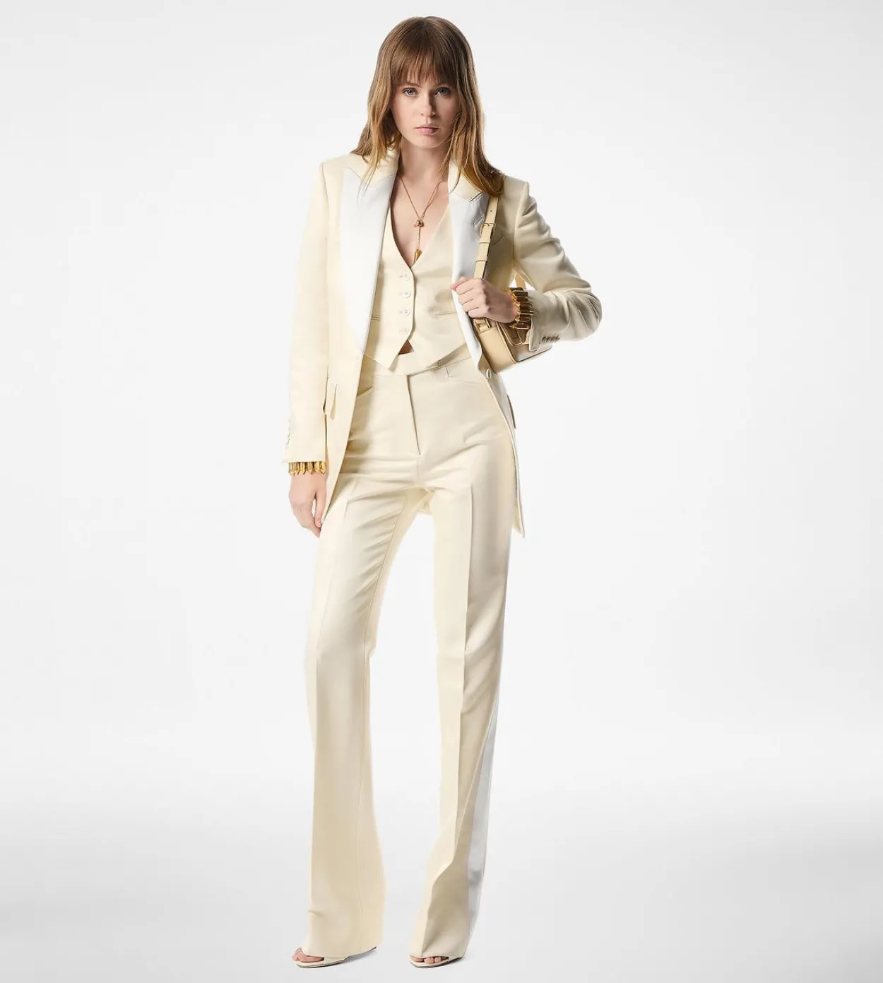 LUSTROUS BARATHEA SILK WOOL TAILORED TUXEDO WIDE LEG PANTS