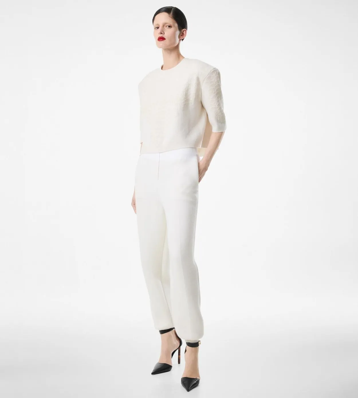 MERINO CASHMERE CREWNECK T-SHIRT WITH SILK CHENILLE EMBOSSED PYTHON DETAIL