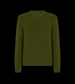 MERINO HALF CARDIGAN STITCH CREW NECK