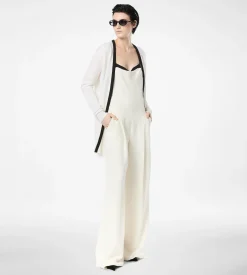 MERINO PIQUE MID-LENGTH OPEN CARDIGAN WITH SATIN TRIMS