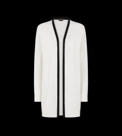 MERINO PIQUE MID-LENGTH OPEN CARDIGAN WITH SATIN TRIMS