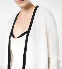 MERINO PIQUE MID-LENGTH OPEN CARDIGAN WITH SATIN TRIMS
