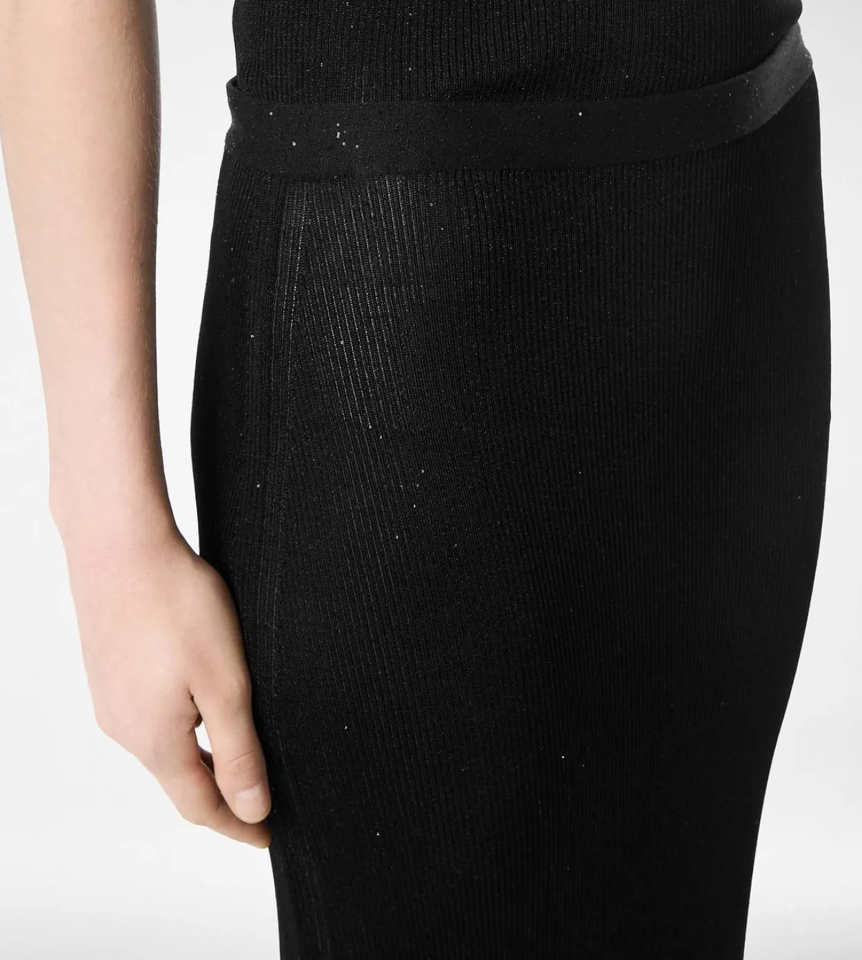 MICRO SEQUINS EMBELLISHED RIB LONG SKIRT