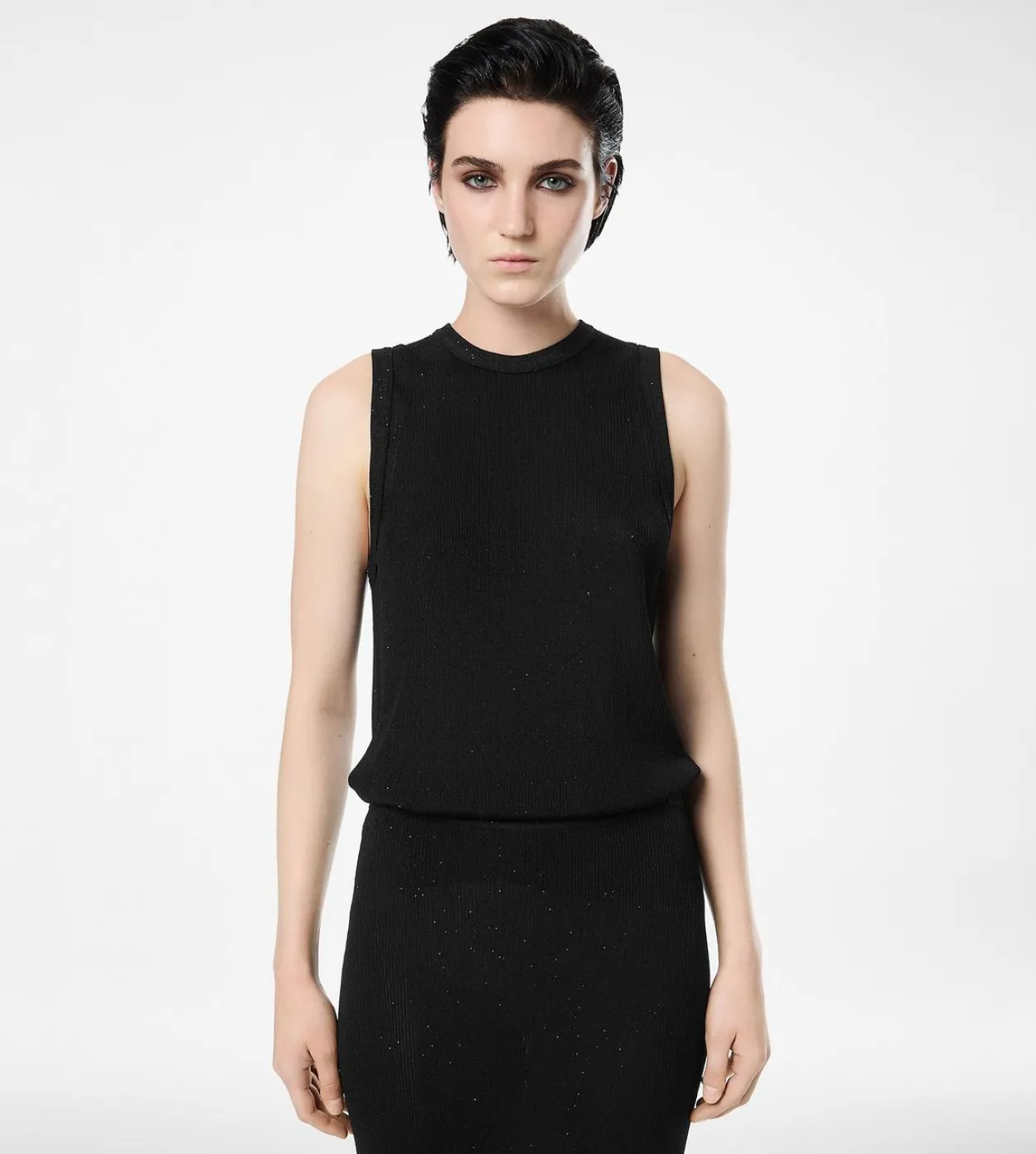 MICRO SEQUINS EMBELLISHED RIB RELAXED TANK