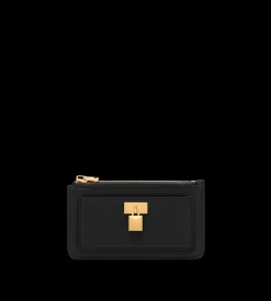 NATURAL GRAIN LEATHER PADLOCK ZIPPED CARD HOLDER