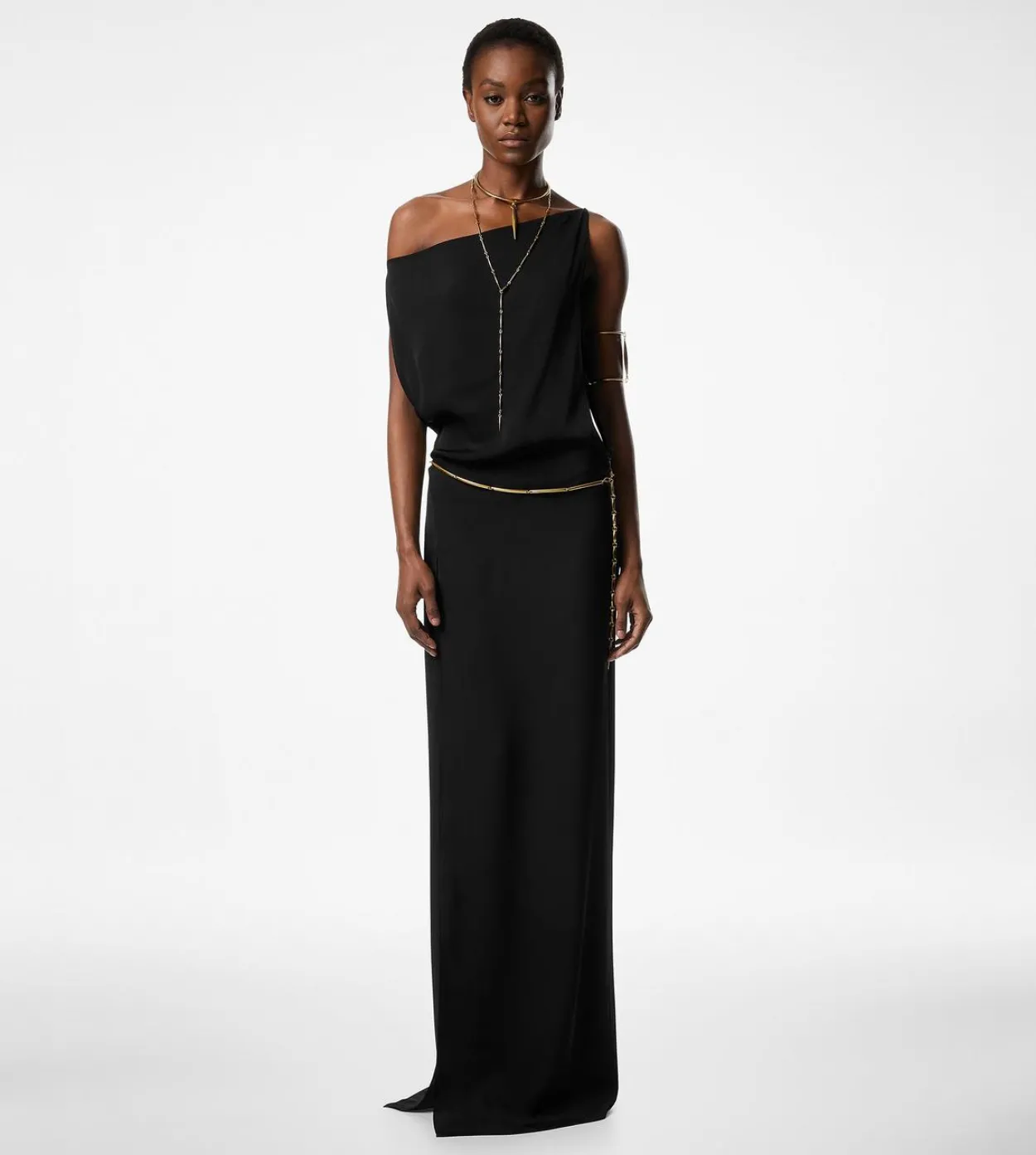 OFF THE SHOULDER EVENING DRESS WITH SIDE SLIT