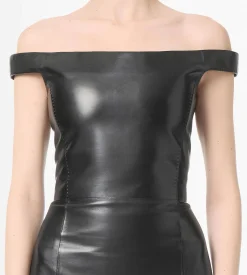 OFF THE SHOULDER SILKY GUANTERIA LEATHER DRESS