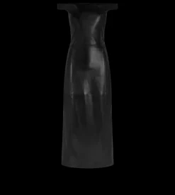 OFF THE SHOULDER SILKY GUANTERIA LEATHER DRESS