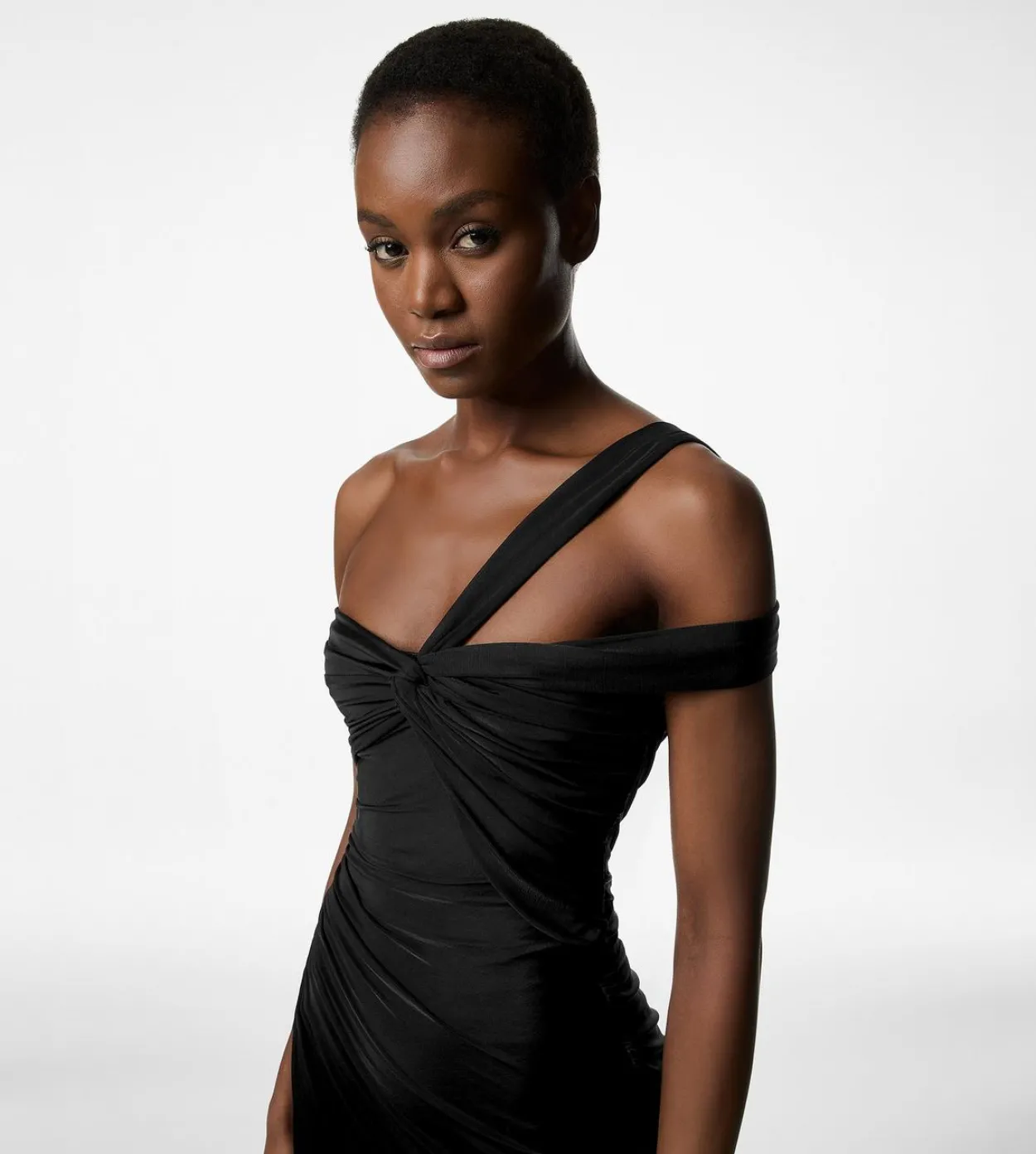 ONE SHOULDER TWIST FRONT COCKTAIL DRESS