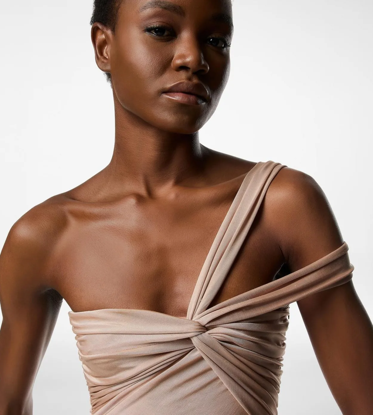 ONE SHOULDER TWIST FRONT EVENING DRESS