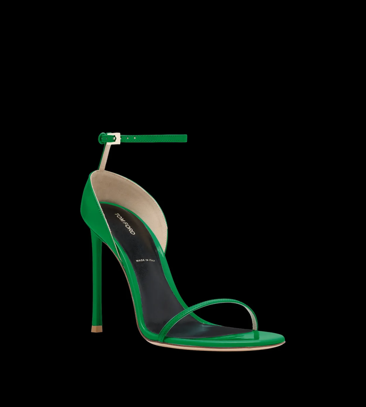 PATENT LEATHER VERTIGO ANKLE STRAP SANDAL