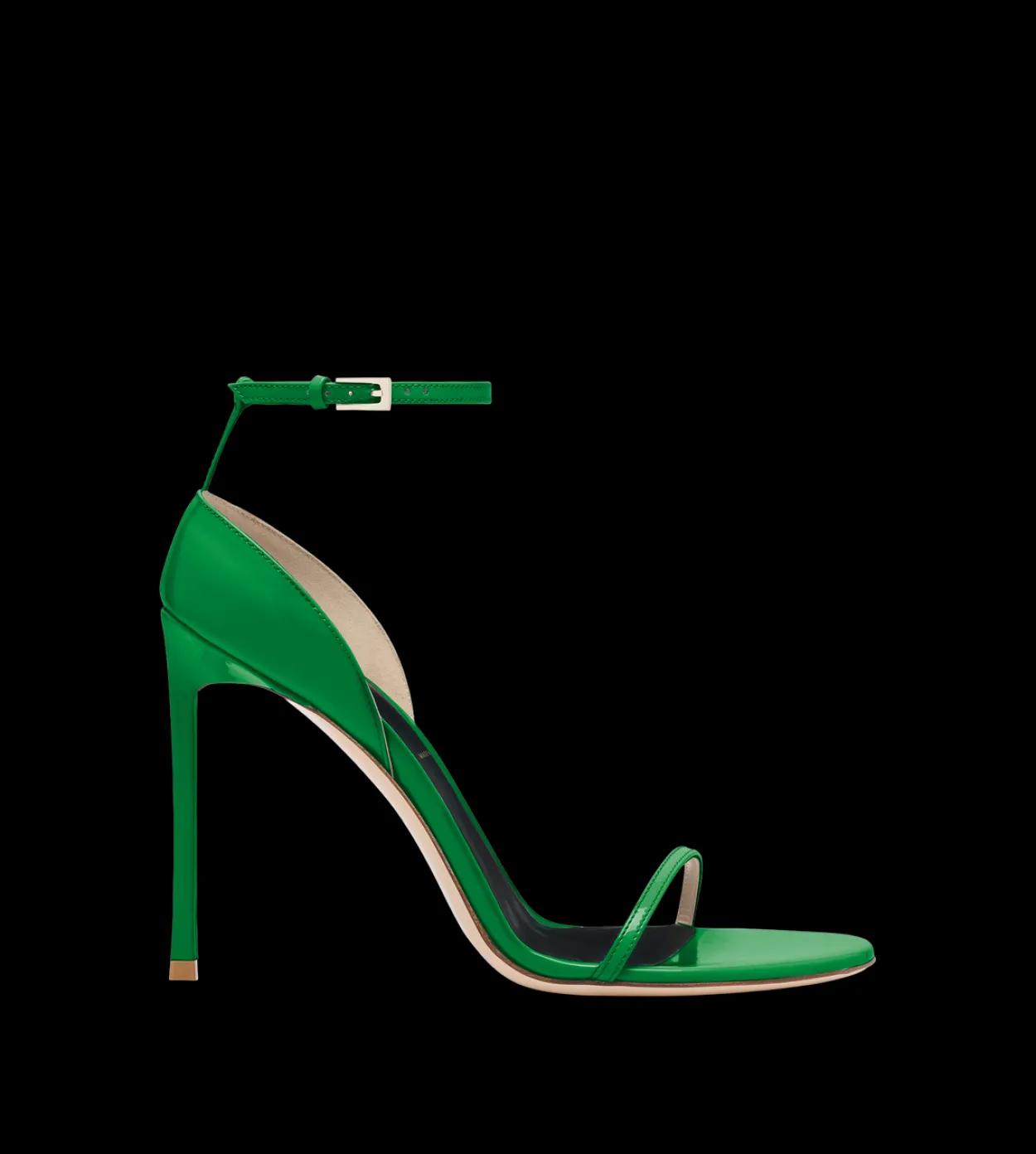 PATENT LEATHER VERTIGO ANKLE STRAP SANDAL