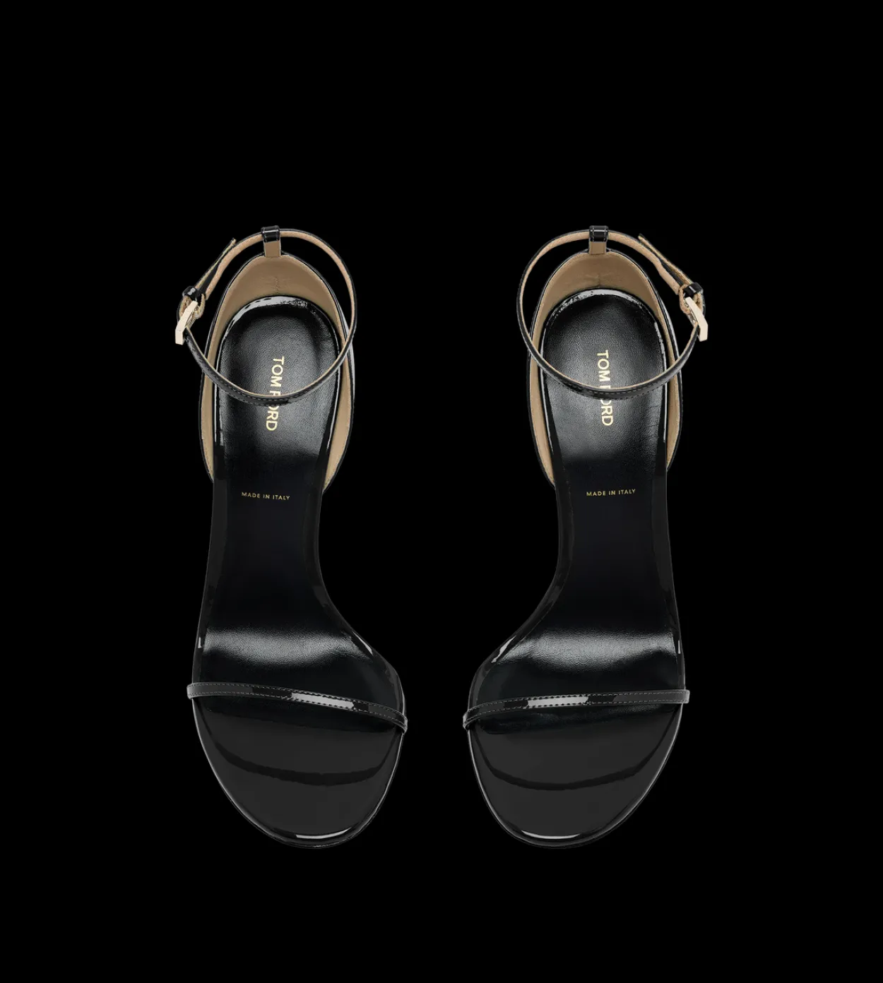 PATENT LEATHER VERTIGO ANKLE STRAP SANDAL
