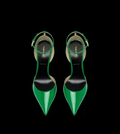 PATENT LEATHER VERTIGO ANKLE STRAP PUMP