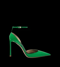 PATENT LEATHER VERTIGO ANKLE STRAP PUMP