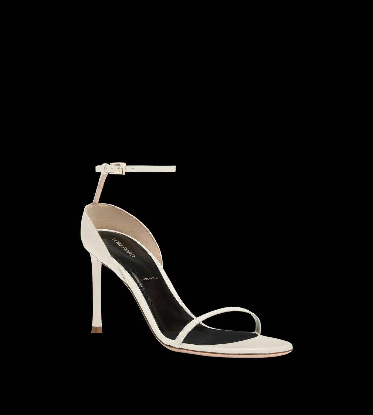 PATENT LEATHER VERTIGO ANKLE STRAP SANDAL