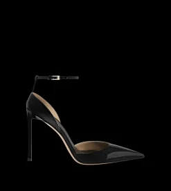 PATENT LEATHER VERTIGO ANKLE STRAP PUMP