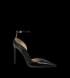 PATENT LEATHER VERTIGO ANKLE STRAP PUMP