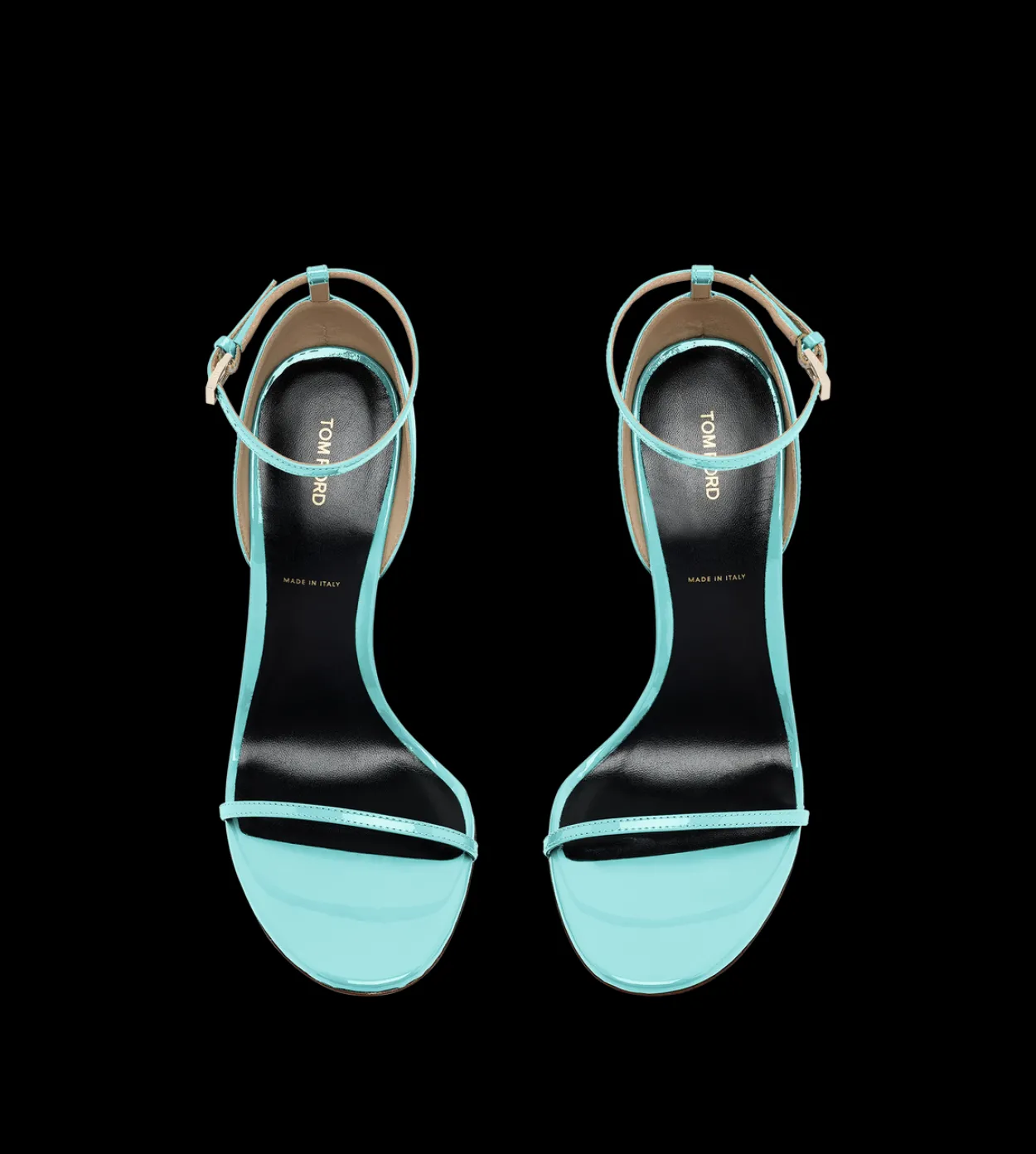 PATENT LEATHER VERTIGO ANKLE STRAP SANDAL