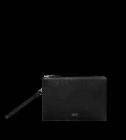 PERFORATED LEATHER MINIMAL SLIM POUCH WITH WRISTLET