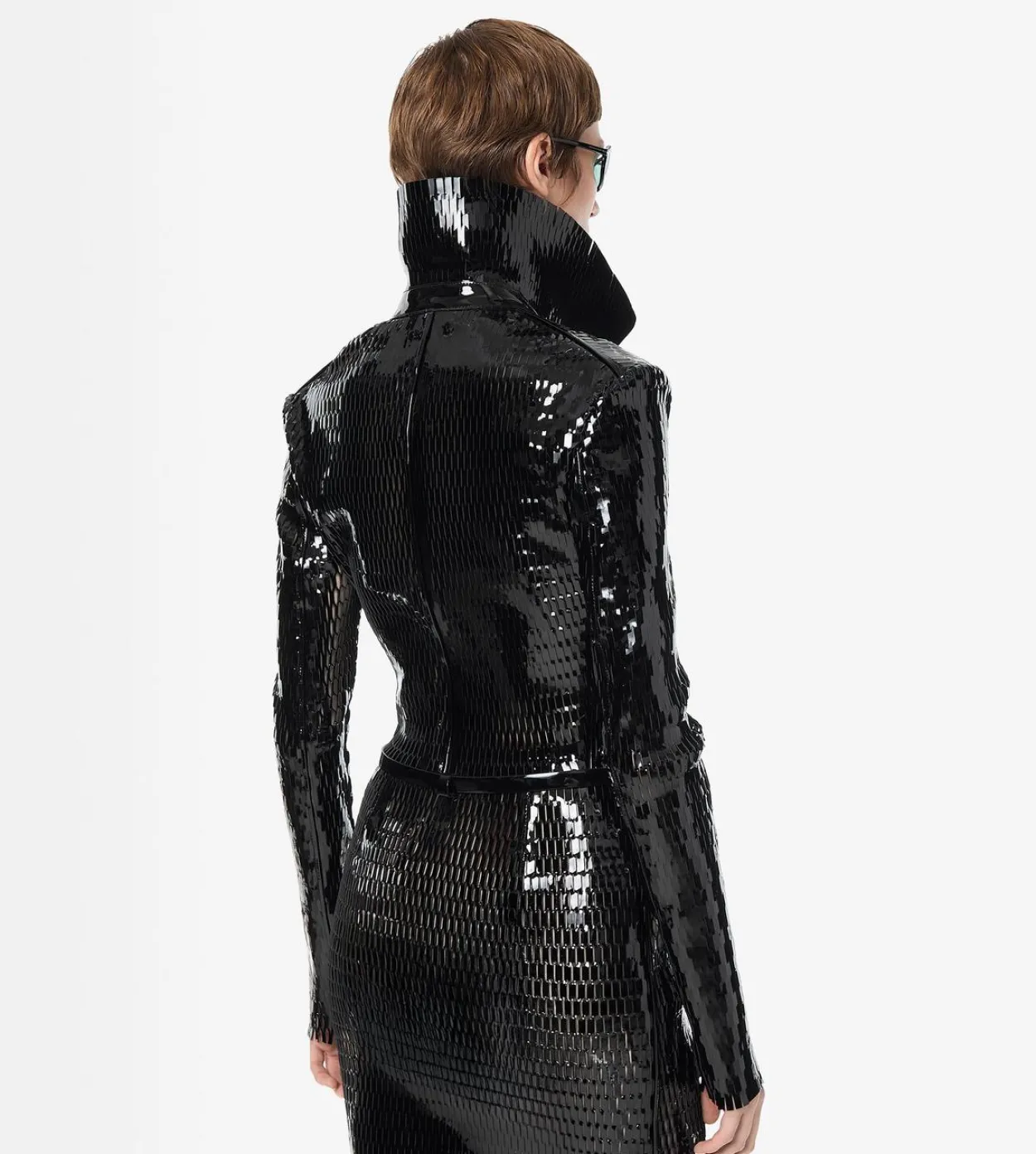 PERFORATED PATENT CALF LEATHER DOUBLE BREASTED JACKET
