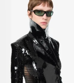 PERFORATED PATENT CALF LEATHER DOUBLE BREASTED JACKET