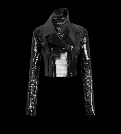 PERFORATED PATENT CALF LEATHER DOUBLE BREASTED JACKET
