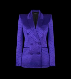 POLKA DOT JACQUARD DOUBLE BREASTED PEAK LAPEL JACKET