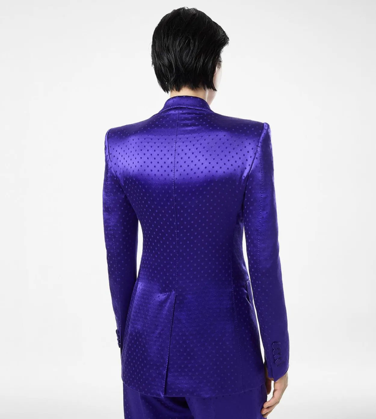 POLKA DOT JACQUARD DOUBLE BREASTED PEAK LAPEL JACKET