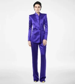 POLKA DOT JACQUARD DOUBLE BREASTED PEAK LAPEL JACKET