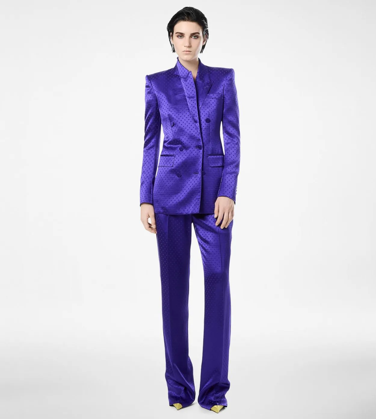 POLKA DOT JACQUARD DOUBLE BREASTED PEAK LAPEL JACKET
