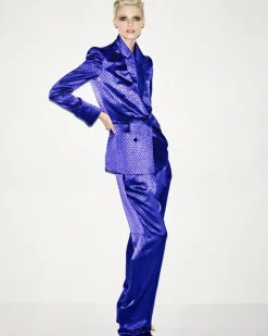 POLKA DOT JACQUARD PLEATED STRAIGHT PANTS