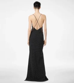 POLKA DOT SILK CREPE CAMISOLE EVENING DRESS WITH LACE DETAIL