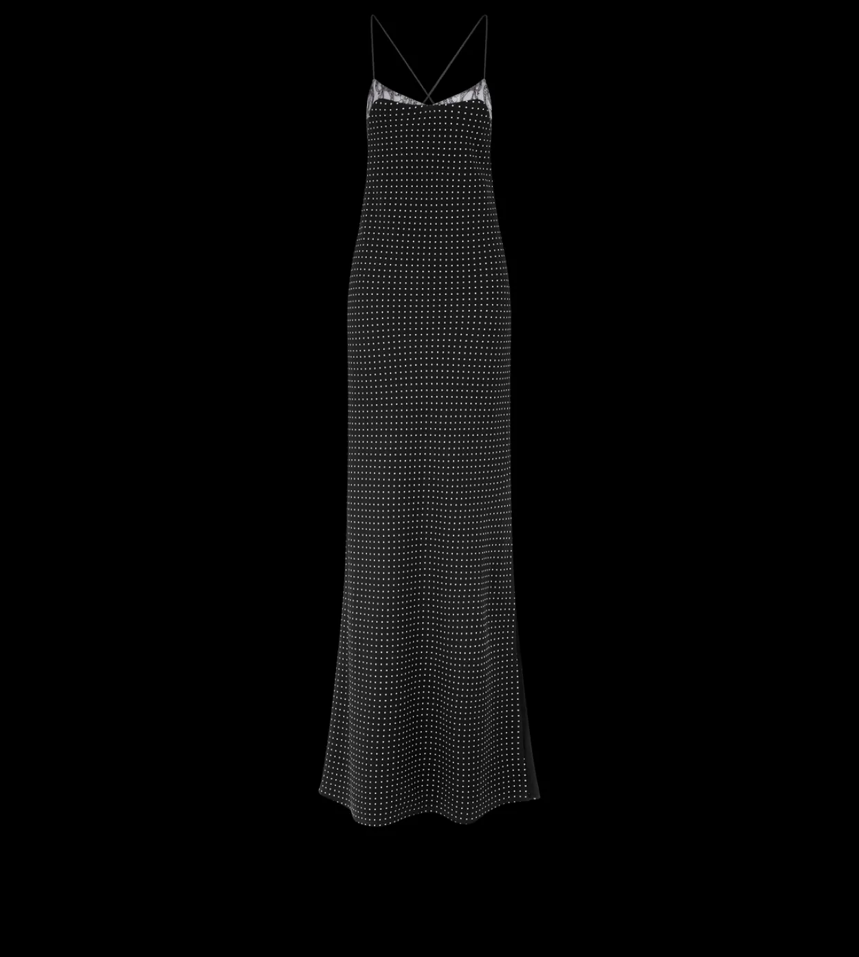POLKA DOT SILK CREPE CAMISOLE EVENING DRESS WITH LACE DETAIL