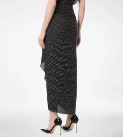 POLKA DOT SILK SABLE WRAP SKIRT WITH LEATHER DETAIL