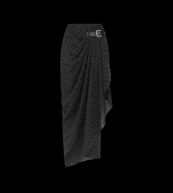 POLKA DOT SILK SABLE WRAP SKIRT WITH LEATHER DETAIL
