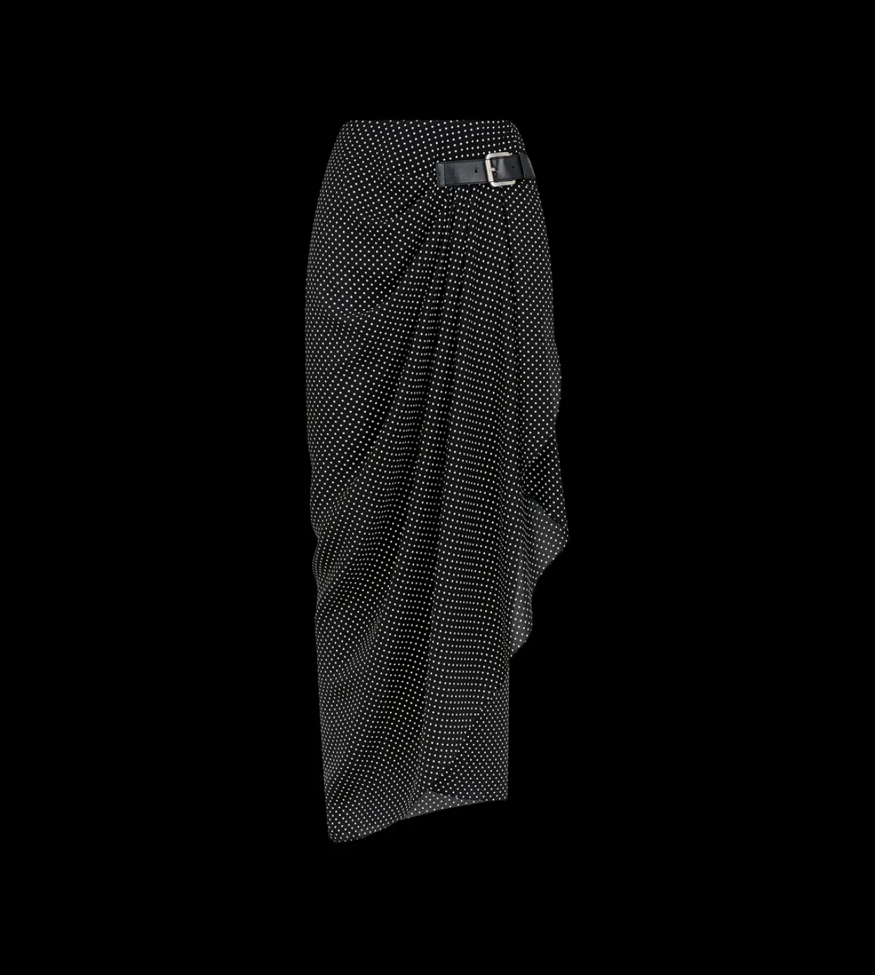 POLKA DOT SILK SABLE WRAP SKIRT WITH LEATHER DETAIL
