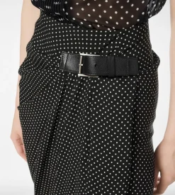POLKA DOT SILK SABLE WRAP SKIRT WITH LEATHER DETAIL