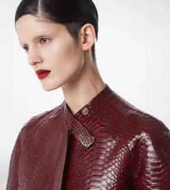 PRINTED LEATHER AND WASHED DUCHESSE BIKER COAT