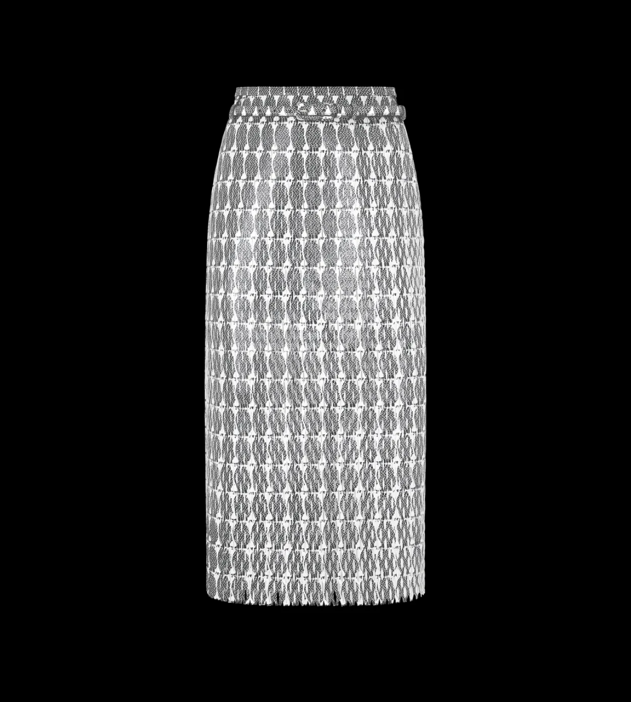 PRINTED PERFORATED LEATHER PENCIL SKIRT WITH SELF BELT