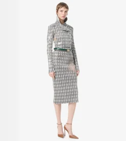 PRINTED PERFORATED LEATHER PENCIL SKIRT WITH SELF BELT