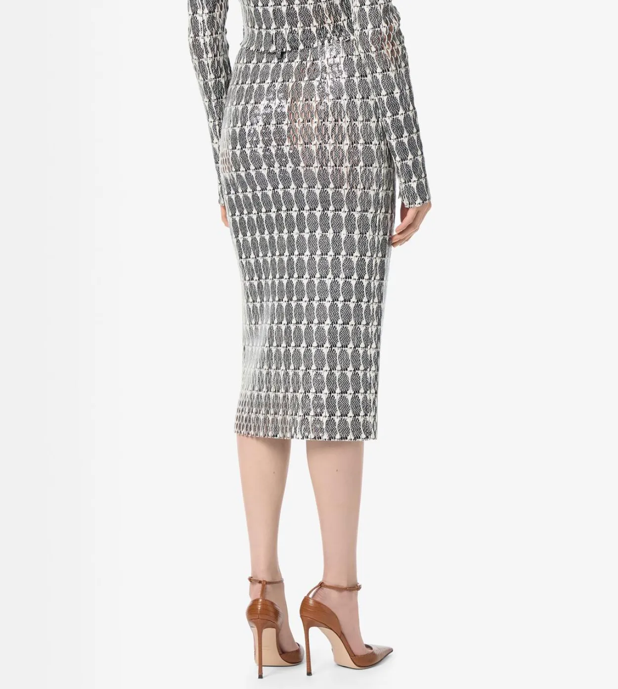 PRINTED PERFORATED LEATHER PENCIL SKIRT WITH SELF BELT