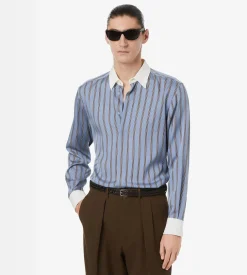 REGULAR STRIPE SILK JACQUARD CONTRAST FLUID FIT SHIRT