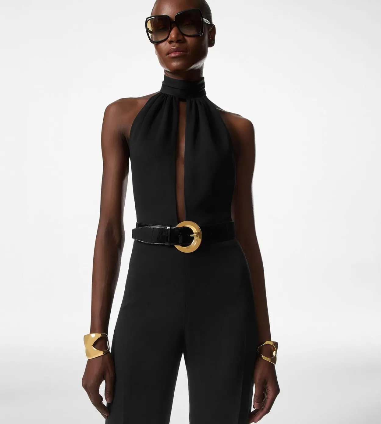 SABLE' HALTER NECK BELTED JUMPSUIT